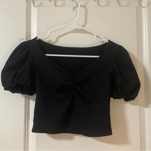 cute black crop top with adorable puff sleeves ! size small